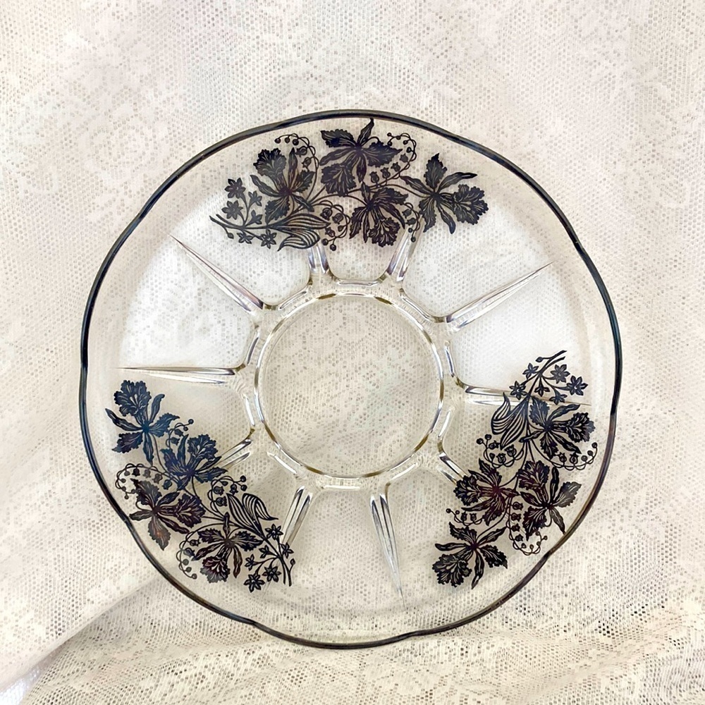 Vintage Glass Silver Overlay Serving Platter
